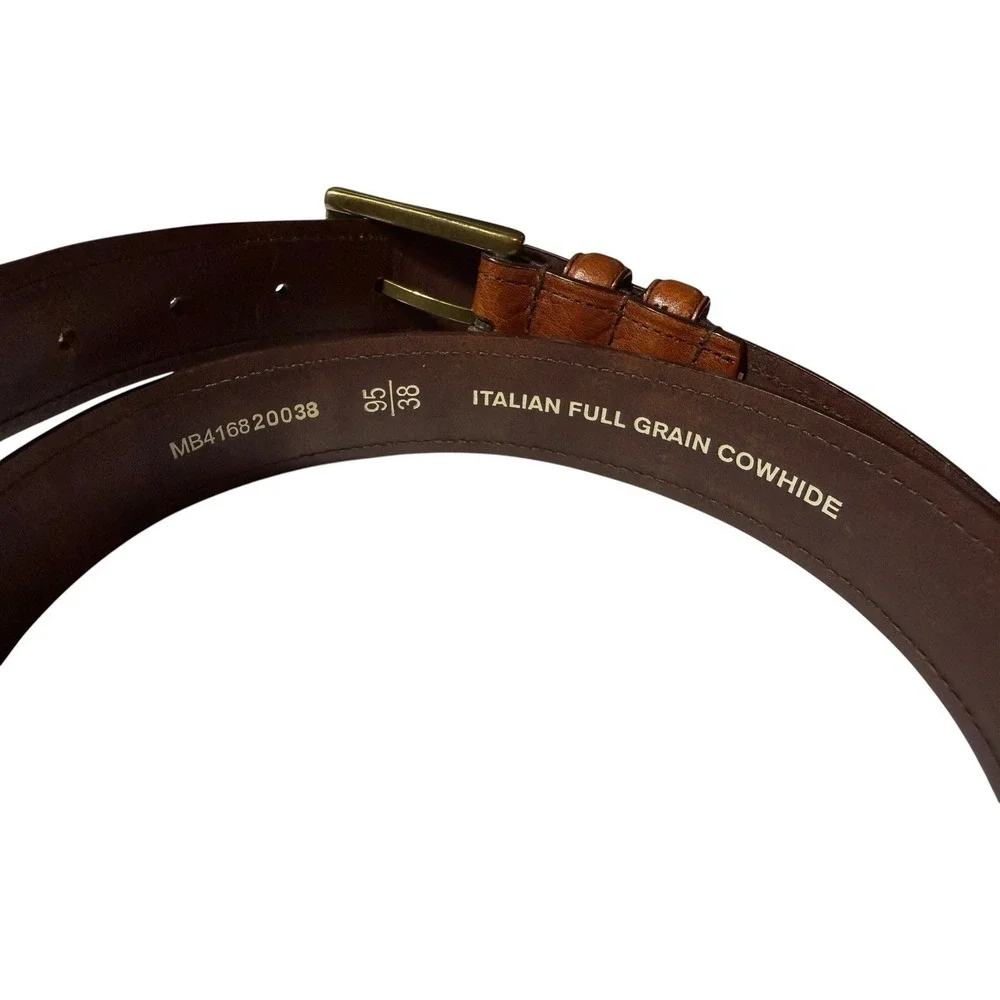Fossil Brown Italian Full Grain Cowhide Belt Sz 38 Brass Buckle
